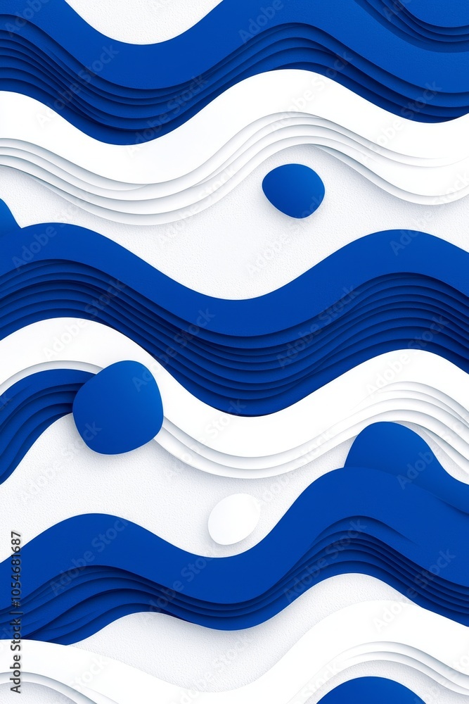 Poster a dynamic abstract composition featuring flowing blue and white waves, creating a sense of movement 