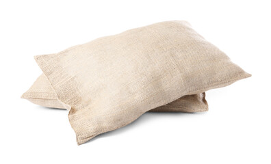 Two natural burlap sacks isolated on white