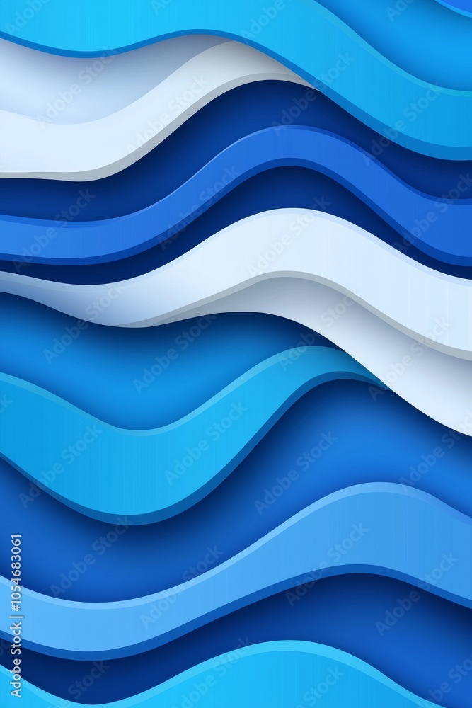 Poster vibrant blue wavy abstract design with layers creating depth and movement.