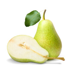 Fresh ripe green pears on white background