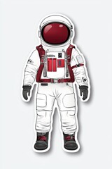 Fototapeta premium A cartoon astronaut in a space suit with a red-tinted visor, exuding adventure and exploration in a playful design.
