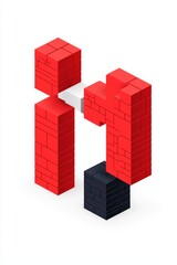 Naklejka premium Abstract geometric arrangement featuring red and black blocks, showcasing creativity and modern design.
