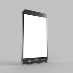 Modern smartphone showing blank screen on gray background