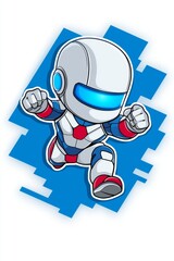 A vibrant cartoon superhero character in a sleek, futuristic costume, leaping forward with determination.