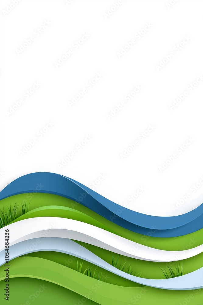 Poster an abstract design featuring flowing waves of blue and green, evoking a sense of nature and tranquil