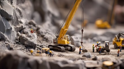Miniature People working around rocks/ Construction Area. 