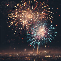 
New Year Fireworks, background panorama, firework pyrotechnics and sparklers on dark black night sky texture., colorful, fireworks, beautiful, night sky, sparkle,