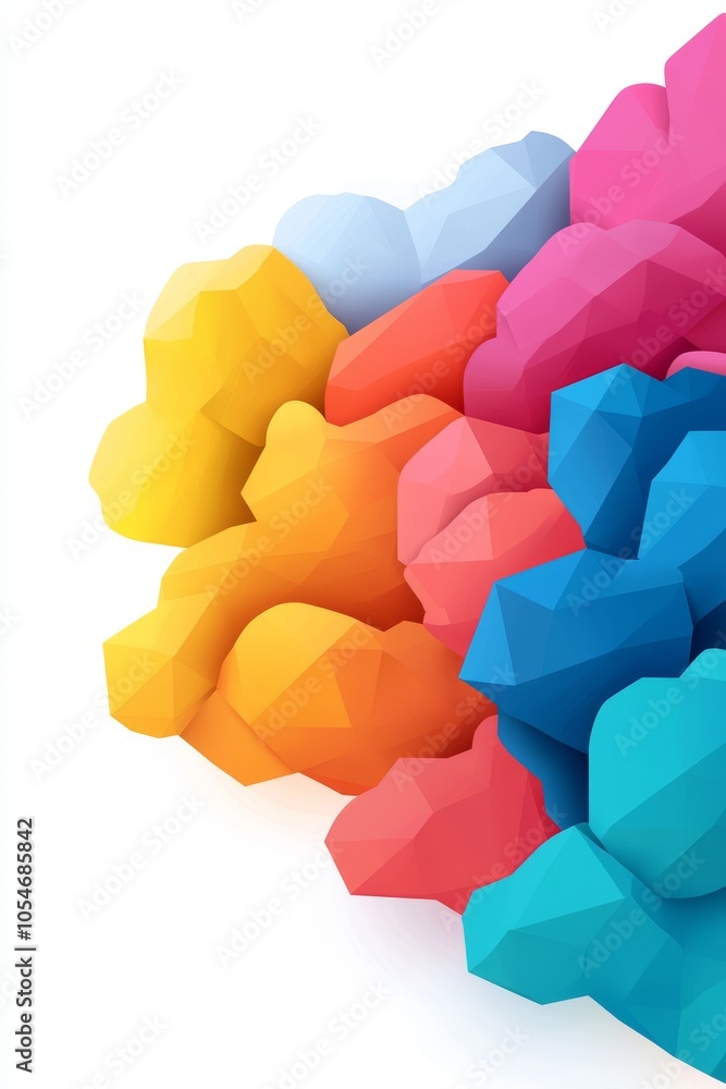 Poster vibrant geometric shapes in various colors create a visually striking abstract design.