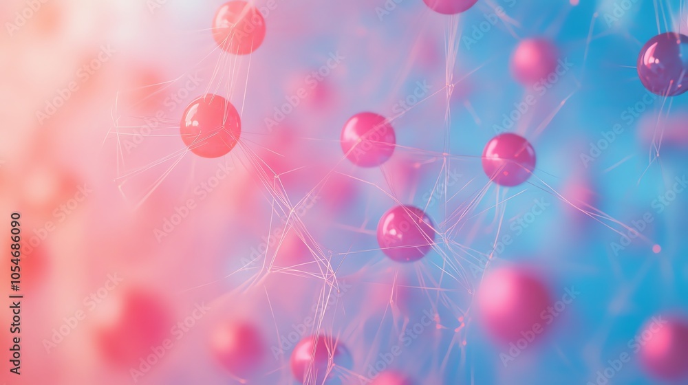 Aufkleber Abstract background with spheres connected by lines and a soft, colorful background.