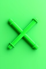 Fototapeta premium Two vibrant green test tubes arranged in an 'X' shape on a bright green background, creating a modern, playful design.