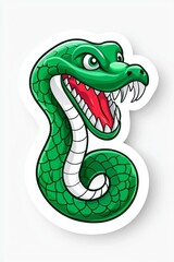 A vibrant green cartoon snake with an open mouth and sharp teeth, exuding a playful yet fierce personality.