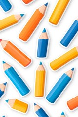 A vibrant array of blue and orange colored pencils on a white background, perfect for creative projects.