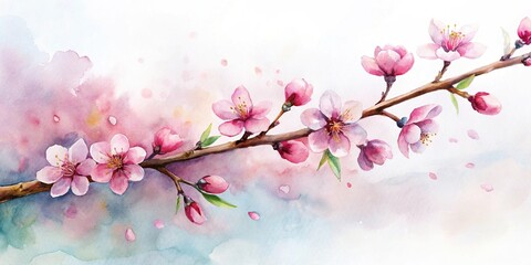 Fototapeta premium Watercolor painting of cherry blossom flower Long Shot