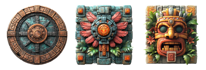 Ancient Decorative Elements Isolated on Transparent Background