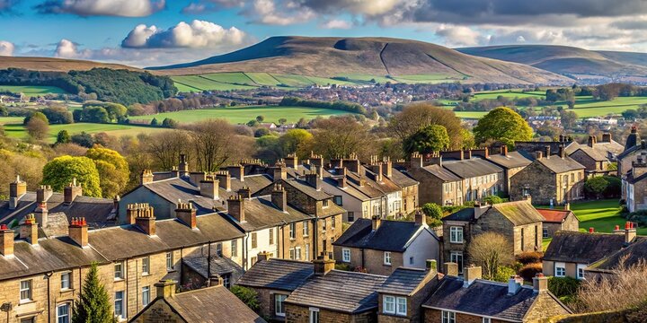 Scenic view of houses in Clitheroe Lancashire with Pendle Hill in the background