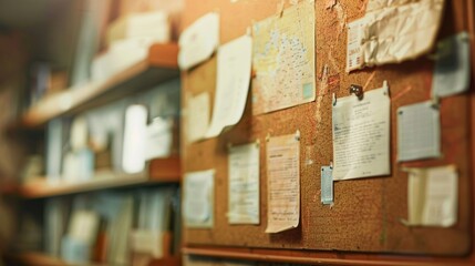 Fototapeta premium On the wall a bulletin board displays important updates and announcements from the chief.