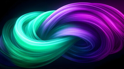 Obraz premium An abstract design featuring flowing strands of vibrant purple and teal colors against a dark background.
