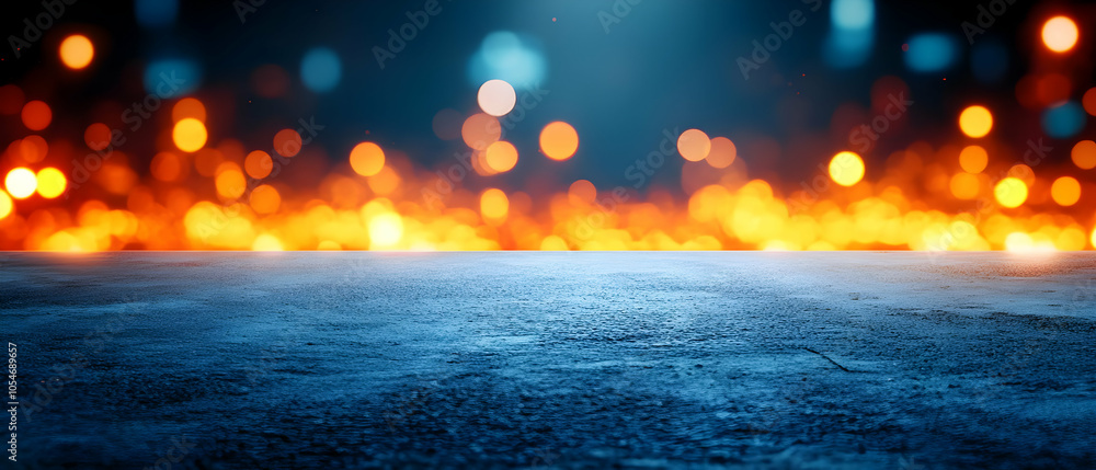 Poster a mesmerizing background with vibrant orange and blue bokeh lights, creating a dynamic visual experi