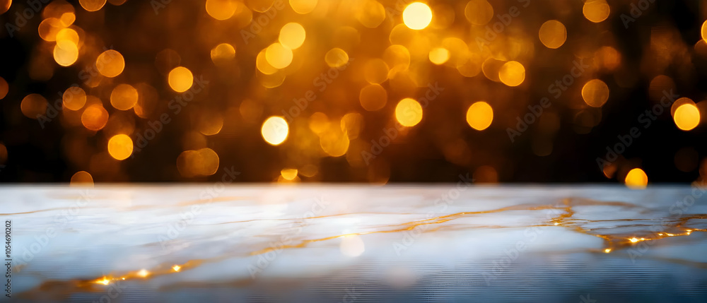 Poster abstract golden bokeh lights on a blurred background creating a dreamy atmosphere.