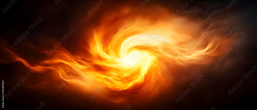Poster colorful swirling flames creating a dynamic cosmic effect on a dark backdrop.