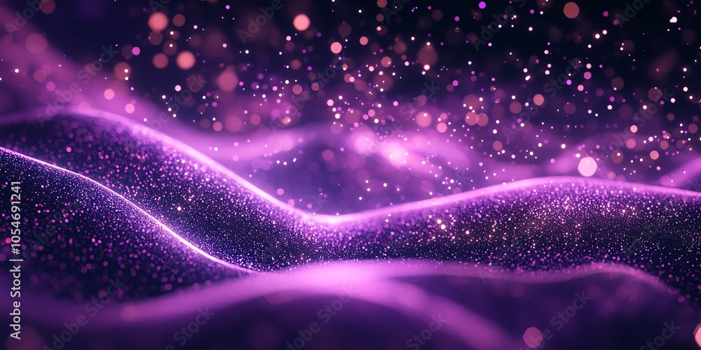 Poster Abstract purple background with sparkling lights and bokeh effects.
