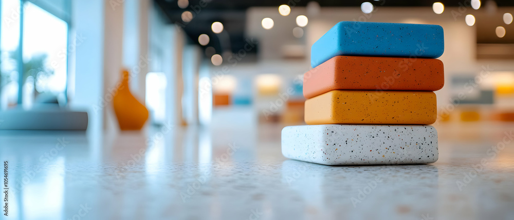 Aufkleber colorful stacked blocks on a smooth surface, creating a playful and modern ambiance.