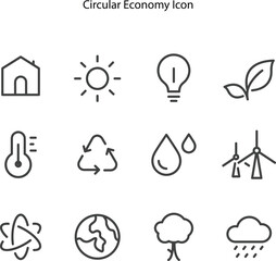 Circular economy icon set with outline style on white background, sustainable development icon set.