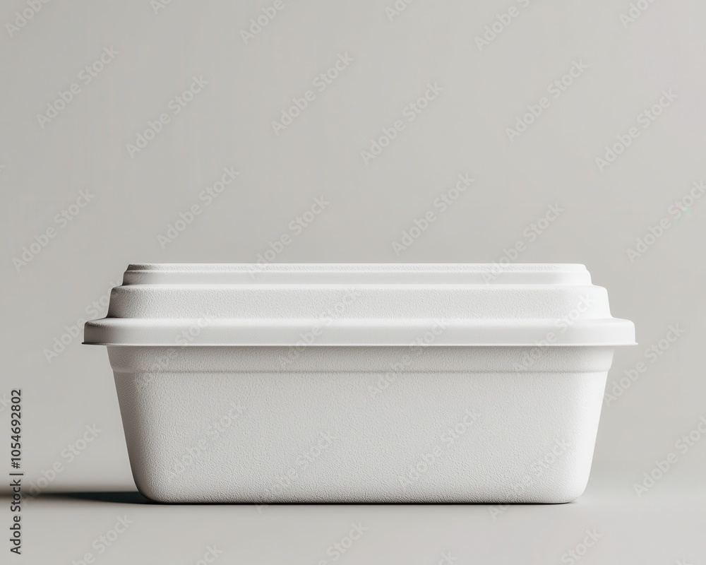 Poster a simple white food container with a lid resting on a neutral background.