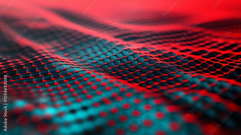 Aufkleber Abstract red and blue hexagonal pattern with a wavy surface.