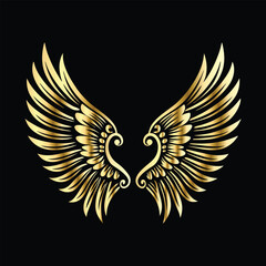 Vintage Wings in Gold: Angel, Bird, and Cupid Silhouette Frame Icons Set
