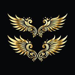 Vintage Wings in Gold: Angel, Bird, and Cupid Silhouette Frame Icons Set
