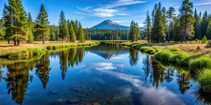 Scenic view of the headwaters spring of the Metolius River reflected in central Oregon