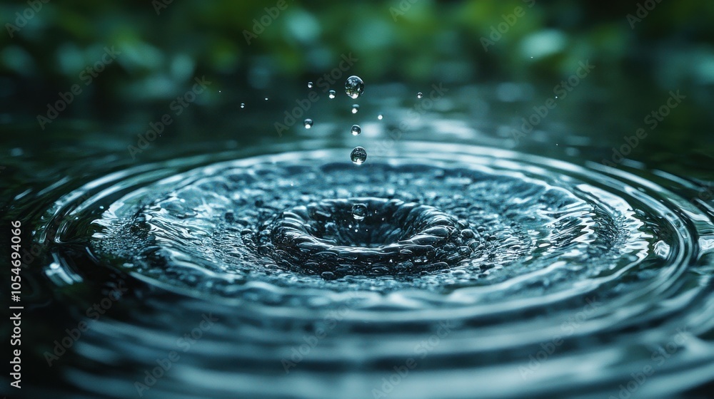 Poster close-up of a water droplet creating ripples in a serene environment.