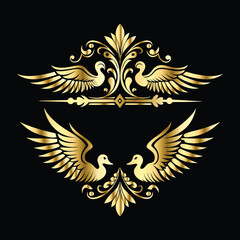 Vintage Wings in Gold: Angel, Bird, and Cupid Silhouette Frame Icons Set
