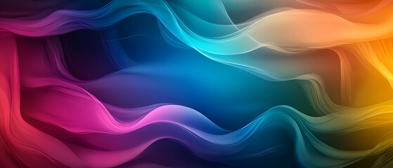 Colorful, flowing abstract waves in vibrant hues of blue, pink, and orange, creating a dynamic visual background.