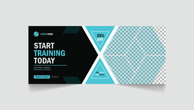 Gym, fitness social media post and web banner template design