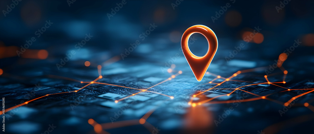 Aufkleber a glowing location pin on a digital map background, symbolizing navigation and location tracking.