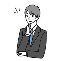 Line drawing illustration of a young businessman with a good idea.