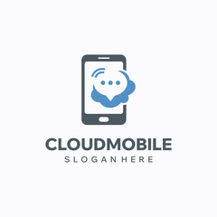 Cloud phone logo design template. Mobile app concept. Creative vector symbol.