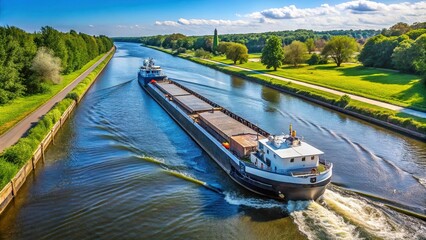 Schlepper transporting a pontoon with a ship part in the Kiel Canal Macro