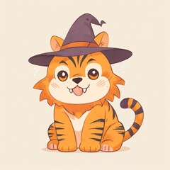 Cute Tiger in a Witch Hat