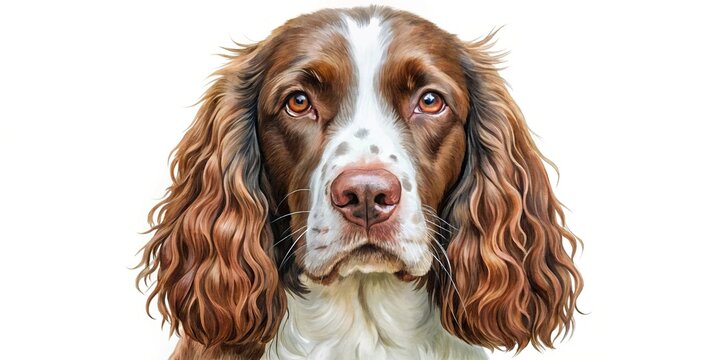 watercolor painting of English Springer Spaniel with blurred background