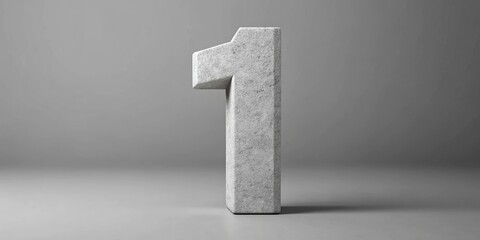 Sculpted block number one with grey background in extreme close-up
