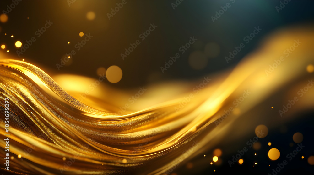 Poster flowing golden waves with soft bokeh highlights, creating a warm and luminous background.
