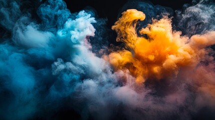 Fototapeta premium Colorful smoke explosion on black background, creative abstract design concept