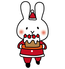 クリスマスケーキを運ぶ白いうさぎ