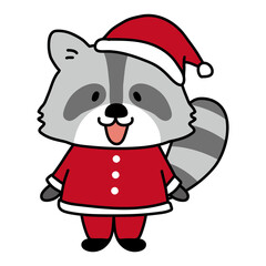 サンタの衣装を着たアライグマ