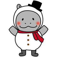 雪だるまの格好をしたカバ