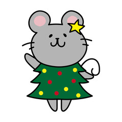 クリスマスツリーの格好をしたネズミ