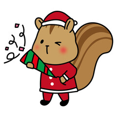 クリスマスパーティーでクラッカーを鳴らすリス